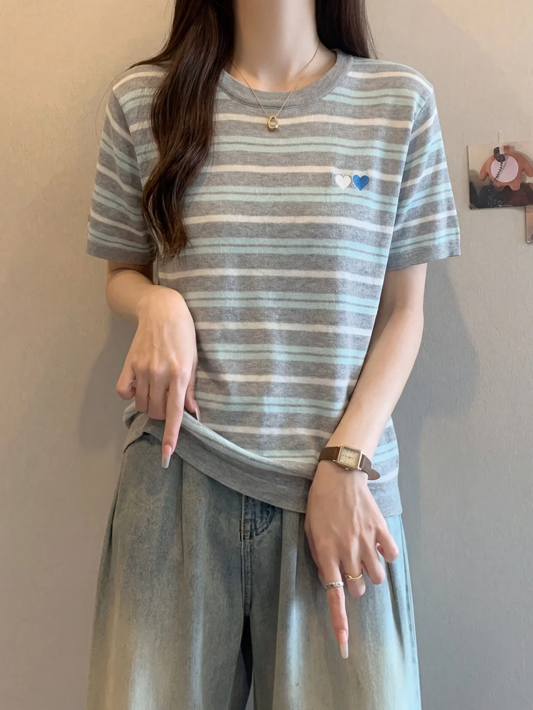 Loose Korean Style Striped Knitted Short Sleeve T-Shirt Women's Summer plus Size Slimming Concealing Anti-aging Top
Loose Korean Style Striped Knitted Short Sleeve T-Shirt Women's Summer plus Size Slimming Concealing Anti-aging Top