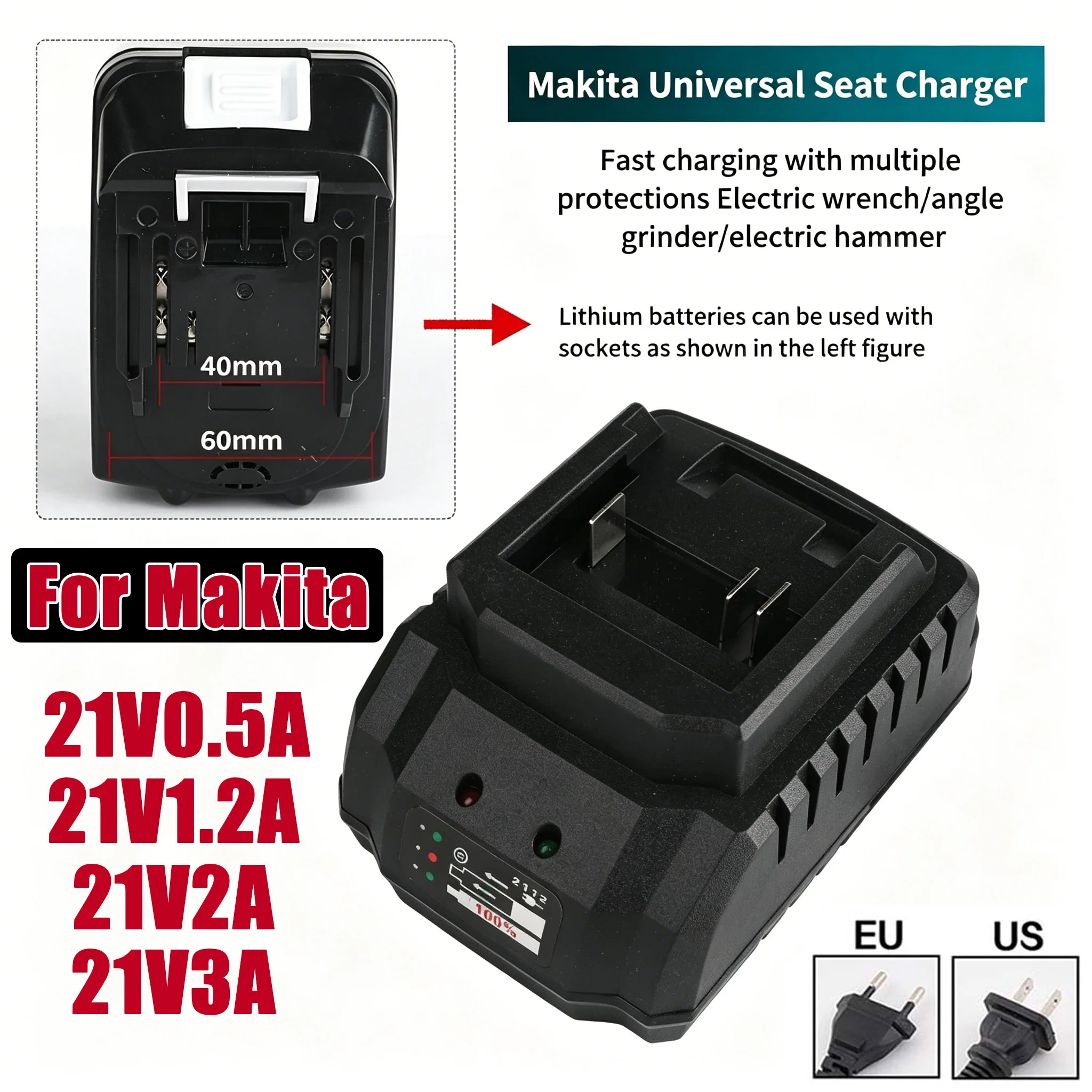 Battery Charger Replacement For Makita Model 18V 21V Li-ion BL1415 BL1420BL1815 BL1830 BL1840 BL1860 Electric Drill Grinder
Battery Charger Replacement For Makita Model 18V 21V Li-ion BL1415 BL1420BL1815 BL1830 BL1840 BL1860 Electric Drill Grinder