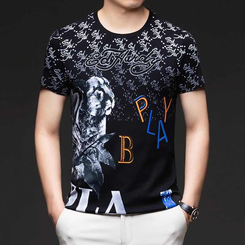 High-end European Men's Short-sleeved T-shirt Trend Printed Clothes Pure Cotton Slim-fit Base Shirt Thin T Large Size
High-end European Men's Short-sleeved T-shirt Trend Printed Clothes Pure Cotton Slim-fit Base Shirt Thin T Large Size