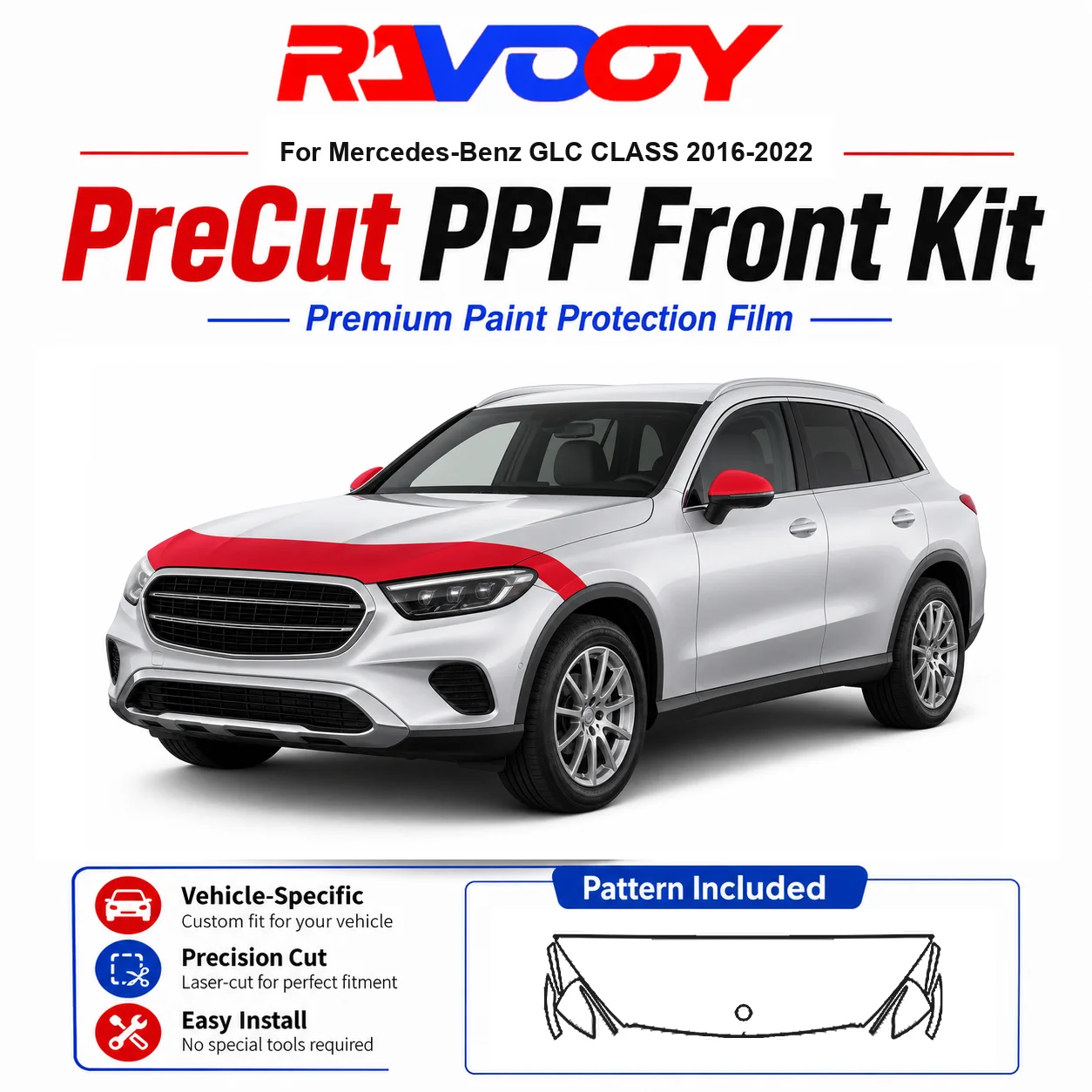 8.5mil TPU Precut PPF Kit For Mercedes-Benz GLC CLASS 2016-2022 - Hood, Fenders & Mirror Set - Self-Healing Clear Bra Film
8.5mil TPU Precut PPF Kit For Mercedes-Benz GLC CLASS 2016-2022 - Hood, Fenders & Mirror Set - Self-Healing Clear Bra Film