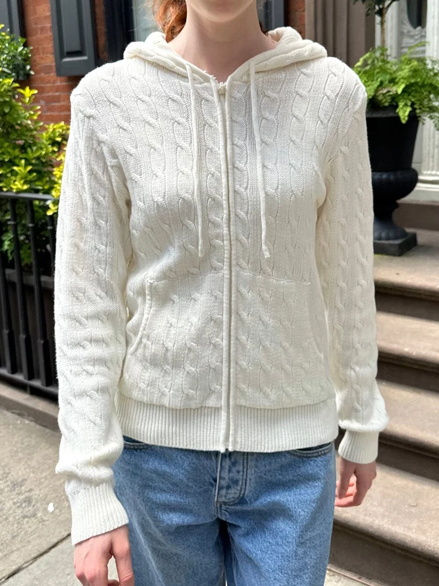 White Twisted Flower Knit Cardigan Sweater Women Autumn Long Sleeve Drawstring Hooded Zipper Coat Sweet Preppy Style Knitwear
White Twisted Flower Knit Cardigan Sweater Women Autumn Long Sleeve Drawstring Hooded Zipper Coat Sweet Preppy Style Knitwear