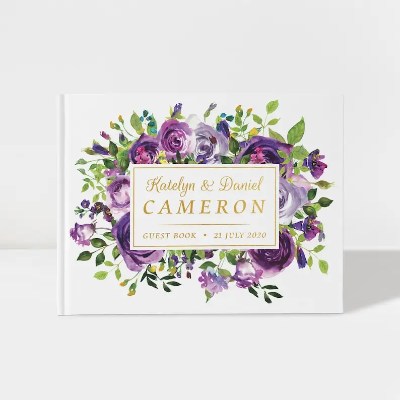 Purple Wedding Guest Book, Lavender and Sage Wedding Guestbook, Floral Guest Book, Color Choices Available
Purple Wedding Guest Book, Lavender and Sage Wedding Guestbook, Floral Guest Book, Color Choices Available