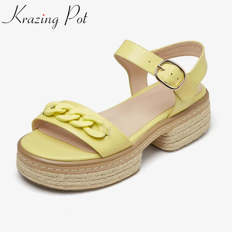 Krazing Pot Recommend Genuine Leather Peep Toe Straw High Heel Platform Chain Decoration Fashion Solid Cozy Women Sandals L7f8
Krazing Pot Recommend Genuine Leather Peep Toe Straw High Heel Platform Chain Decoration Fashion Solid Cozy Women Sandals L7f8