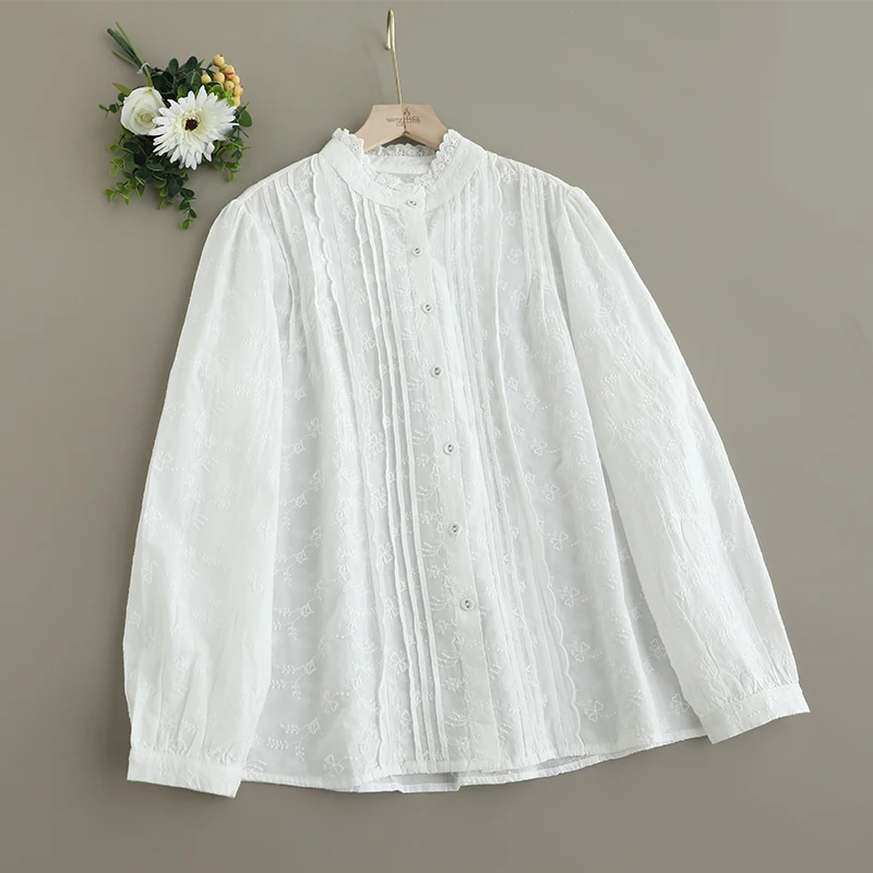2025 Spring New Japanese Sweet Mori Girl Lace Embroidery Cotton Shirts Women Stand Collar Long Sleeve Solid Color Casual Blouse
2025 Spring New Japanese Sweet Mori Girl Lace Embroidery Cotton Shirts Women Stand Collar Long Sleeve Solid Color Casual Blouse