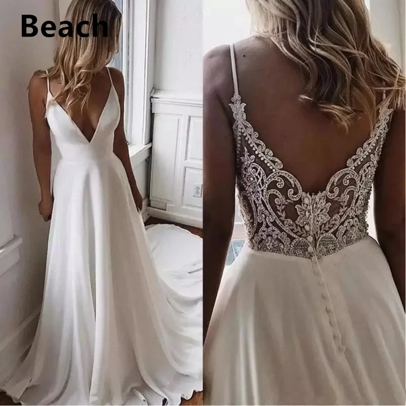 Spaghetti Straps V-Neck Wedding Dresses 2024 Lace Appliques Backless Elegant Bridal Gown Vestidos De Noiva A-Line Sweep Train
Spaghetti Straps V-Neck Wedding Dresses 2024 Lace Appliques Backless Elegant Bridal Gown Vestidos De Noiva A-Line Sweep Train