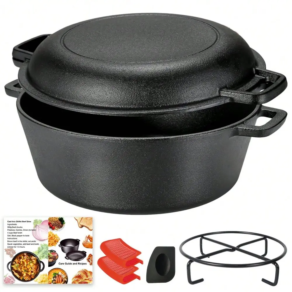 PreSeasoned Cast Iron Dutch Oven Pot With Skillet Lid Cooking Pan, Cast Iron Skillet Cookware Pan Set With Dual Handles Indoor
PreSeasoned Cast Iron Dutch Oven Pot With Skillet Lid Cooking Pan, Cast Iron Skillet Cookware Pan Set With Dual Handles Indoor
