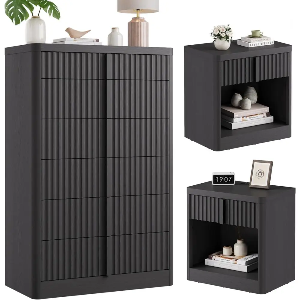 luted Drer and Nightstand 3-Piece Bedroom Set, 49" Tall 6-Der Drer and 2 o Nightstands with Charging Station, Curved Proile Desi
luted Drer and Nightstand 3-Piece Bedroom Set, 49" Tall 6-Der Drer and 2 o Nightstands with Charging Station, Curved Proile Desi