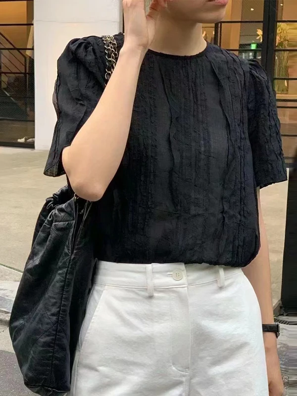 Chic Korean Sle Loose ort Sve irt Pleated Design Sensation Wooden Lace up Women's Faionable Top Casual Blouse
Chic Korean Sle Loose ort Sve irt Pleated Design Sensation Wooden Lace up Women's Faionable Top Casual Blouse