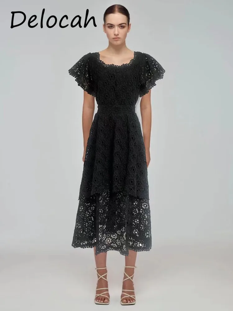 Delocah Spring/Summer Hollow-out Petals Short-Sleeved Round Collar Breathable Elegant Fresh Black Blossom Long Dress
Delocah Spring/Summer Hollow-out Petals Short-Sleeved Round Collar Breathable Elegant Fresh Black Blossom Long Dress