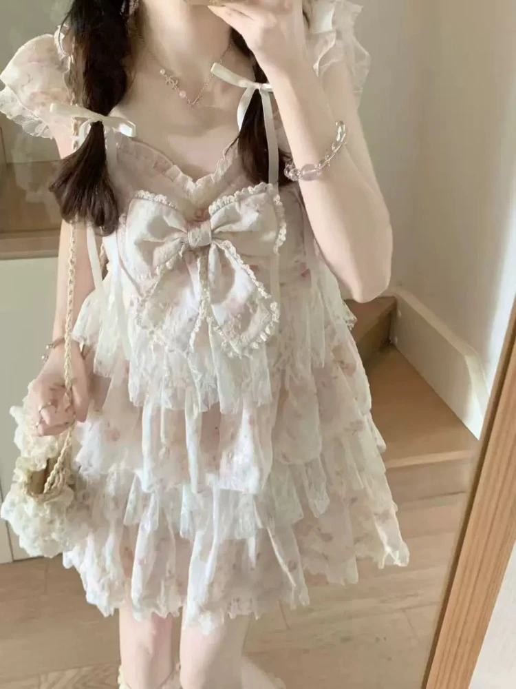 Designer Fashion Sweet Bow Women's Casual Dresses Summer New Lace Patchwork Off Shoulder Sling Japanese Cute Kawaii Dress Women
Designer Fashion Sweet Bow Women's Casual Dresses Summer New Lace Patchwork Off Shoulder Sling Japanese Cute Kawaii Dress Women