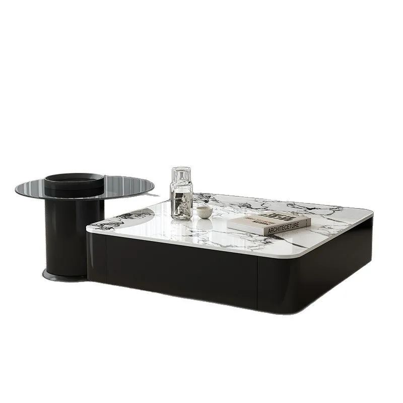 Coffee table square simple minimalist rock slab small apartment modern living room black glass combination
Coffee table square simple minimalist rock slab small apartment modern living room black glass combination