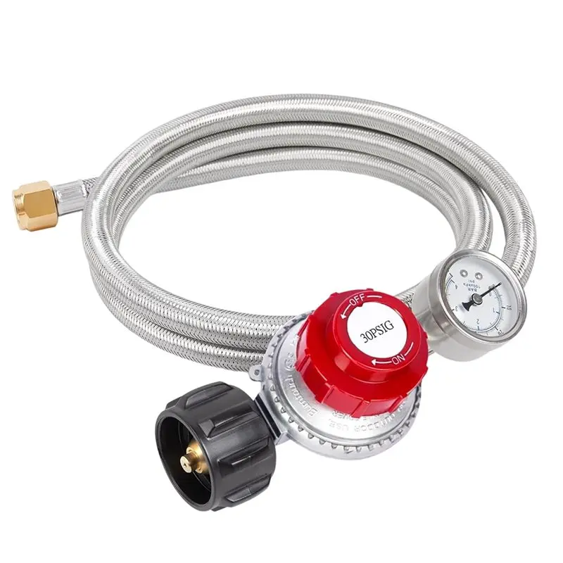 Inventory-Adjustable High Pressure Propane Regulator With Gauge, 5-Foot Stainless Steel Braided Hose For Outdoor Cooking Systems
Inventory-Adjustable High Pressure Propane Regulator With Gauge, 5-Foot Stainless Steel Braided Hose For Outdoor Cooking Systems