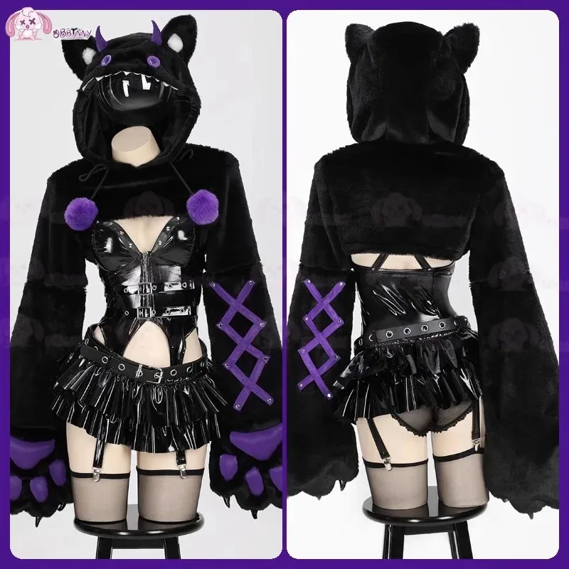Женский комплект сексуального нижнего белья по индивидуальному заказу, плюшевый топ в стиле черного кота, юбка с лапами, ажурные чулки, костюм для сна на Хэллоуин
Женский комплект сексуального нижнего белья по индивидуальному заказу, плюшевый топ в стиле черного кота, юбка с лапами, ажурные чулки, костюм для сна на Хэллоуин