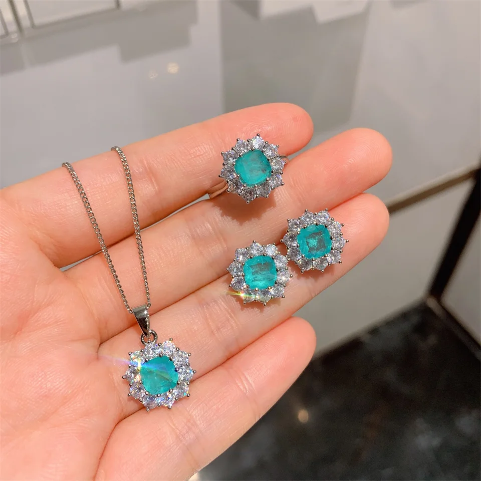 Classic Gemstone Simulated Paraiba Jewelry Set Cyan Gemstone Necklace Earrings Ring Jewelry Gifts Niche Stainless Steel Jewelry
Classic Gemstone Simulated Paraiba Jewelry Set Cyan Gemstone Necklace Earrings Ring Jewelry Gifts Niche Stainless Steel Jewelry