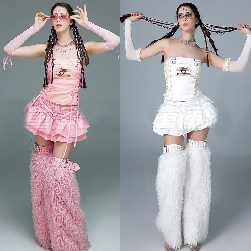 Women Group Jazz Dancer Costume Pink White Leather Outfit Fur Legs Cover Bar Nightclub DJ Gogo Clothing Stage Rave Wear XS9701
Women Group Jazz Dancer Costume Pink White Leather Outfit Fur Legs Cover Bar Nightclub DJ Gogo Clothing Stage Rave Wear XS9701