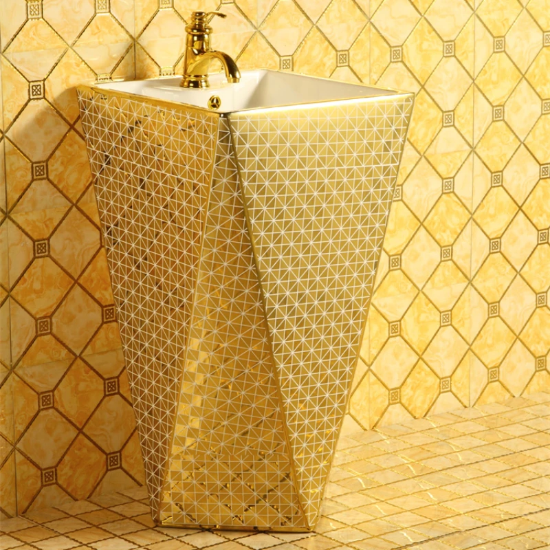 European style golden column style washbasin, household balcony, floor standing column basin, ceramic integrated hand wash
European style golden column style washbasin, household balcony, floor standing column basin, ceramic integrated hand wash