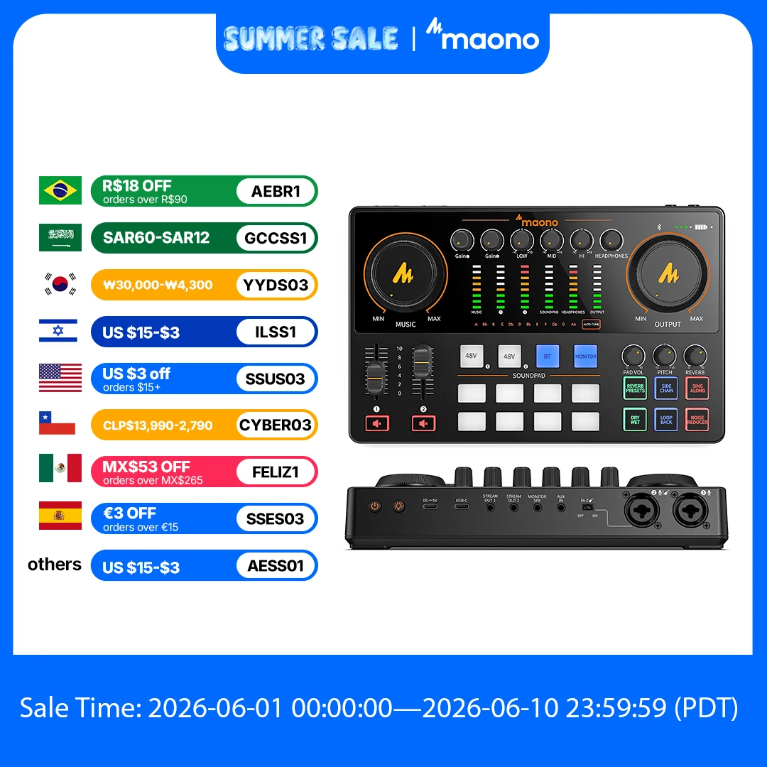 MaonoCaster E2 Gen2 Audio Interface Mixer with Dual XLR Input for Dual Podcast Live Streaming Gaming Audio Interfaces Sound Card
MaonoCaster E2 Gen2 Audio Interface Mixer with Dual XLR Input for Dual Podcast Live Streaming Gaming Audio Interfaces Sound Card