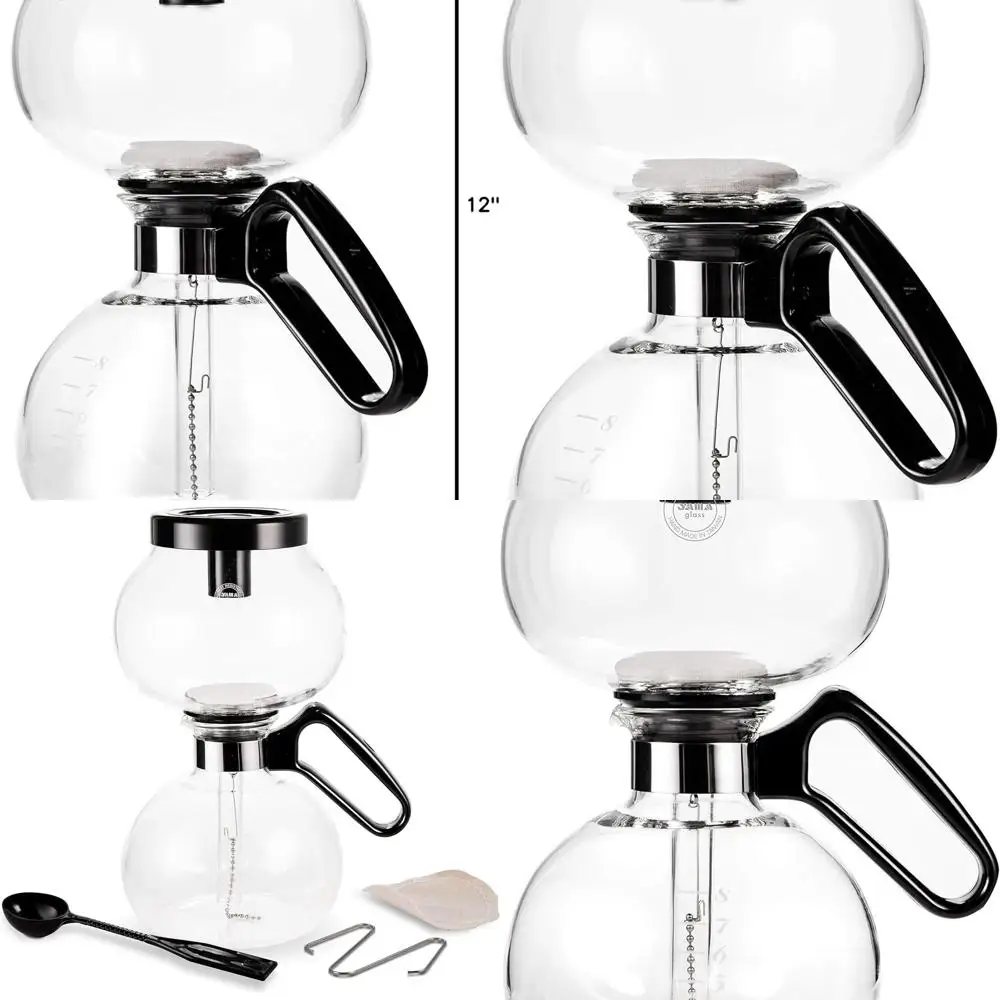 Stovetop Siphon Coffee Maker, 8 Cup, 24 Oz Vacuum Brew, Heat Resistant Borosilicate Glass
Stovetop Siphon Coffee Maker, 8 Cup, 24 Oz Vacuum Brew, Heat Resistant Borosilicate Glass