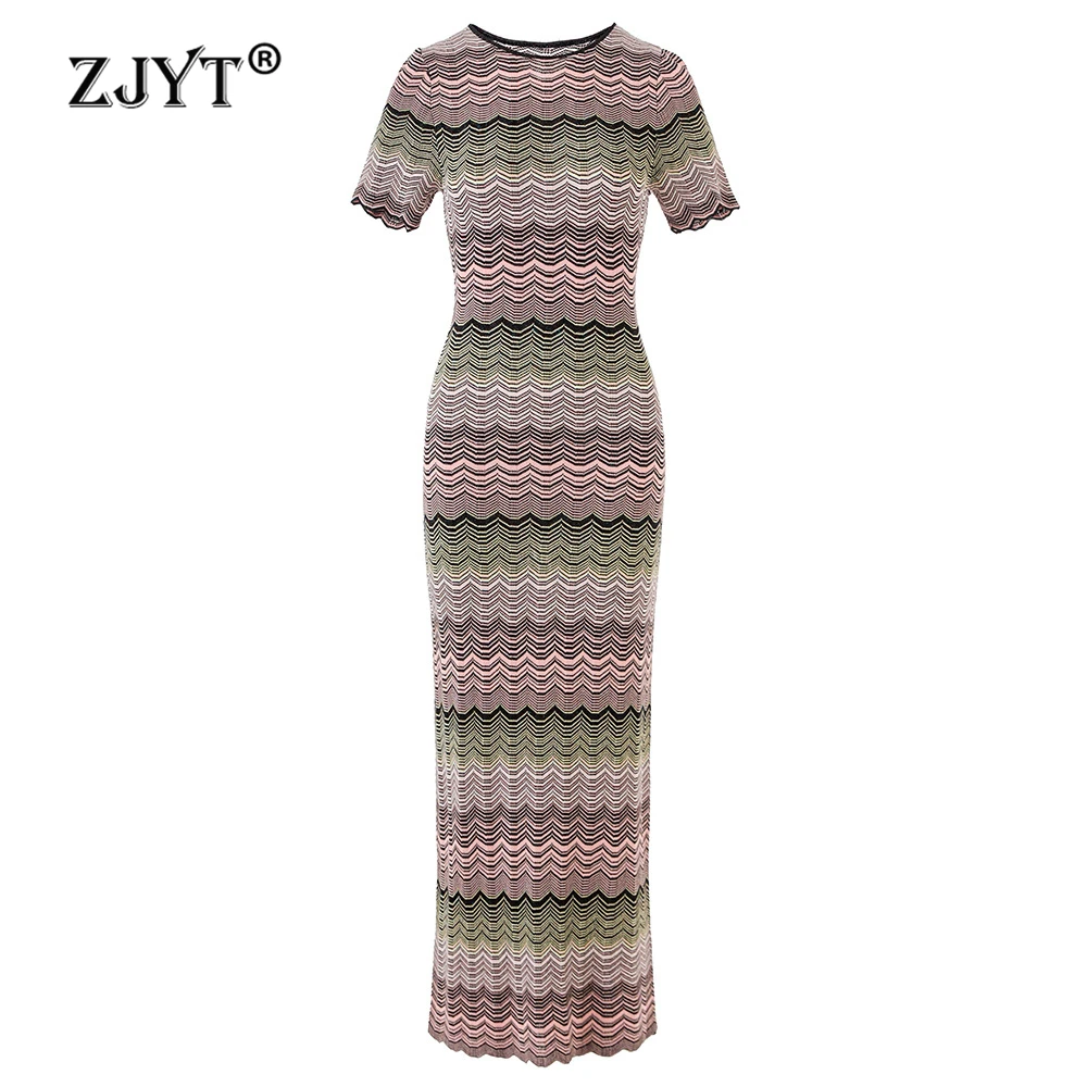 ZJYT Summer Striped Long Knit Sweater Dresses Women Elegant Fashion Short Sleeve Vintage Casual Holiday Dress Female Knitwears
ZJYT Summer Striped Long Knit Sweater Dresses Women Elegant Fashion Short Sleeve Vintage Casual Holiday Dress Female Knitwears