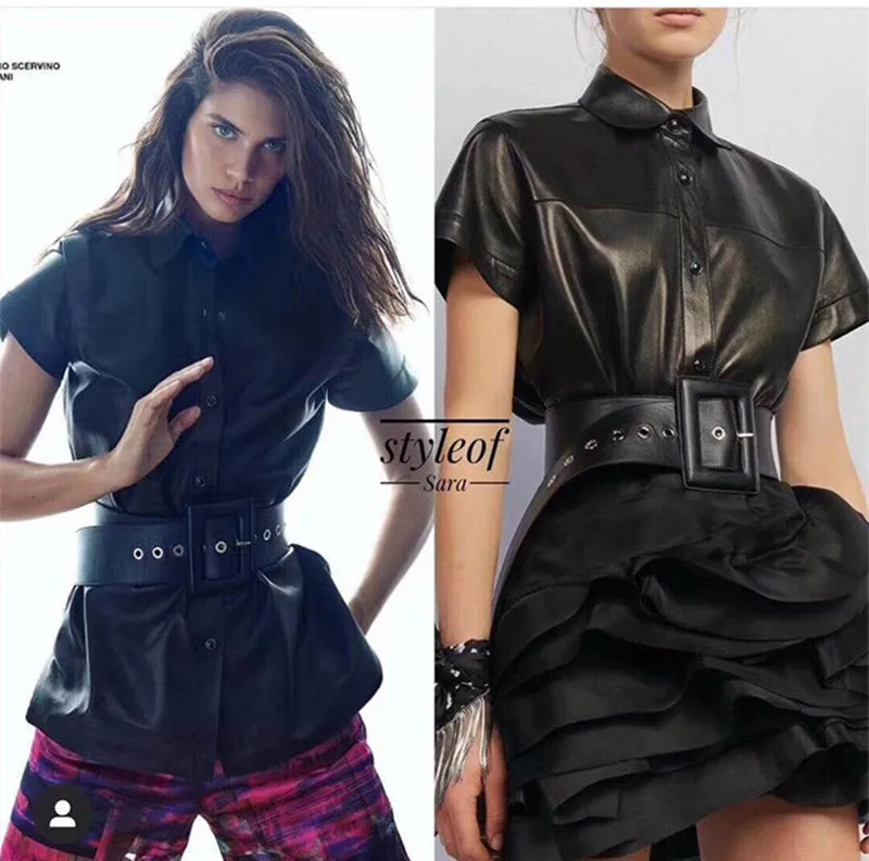 2023 New Arrival Women Fashion Genuine Leather Coat Short Sleeve,Black Real Leather Shirt With Belt E3
2023 New Arrival Women Fashion Genuine Leather Coat Short Sleeve,Black Real Leather Shirt With Belt E3