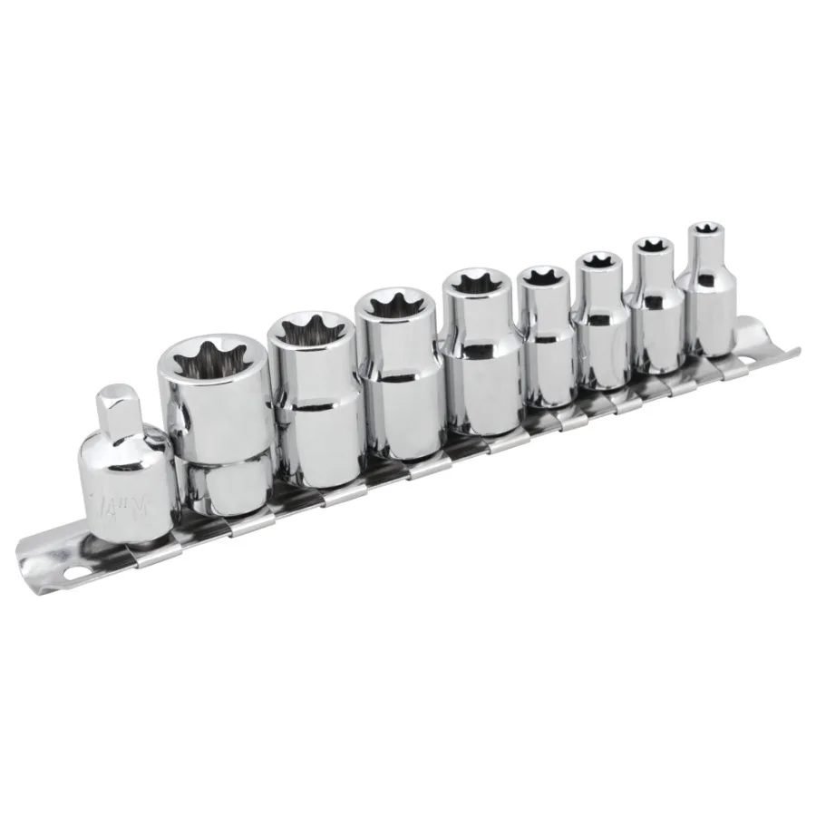 W1338 9-Piece External Star Socket Set for Automotive Repair and Mechanical Maintenance, Black with Chrome Finish, Durable Heat
W1338 9-Piece External Star Socket Set for Automotive Repair and Mechanical Maintenance, Black with Chrome Finish, Durable Heat