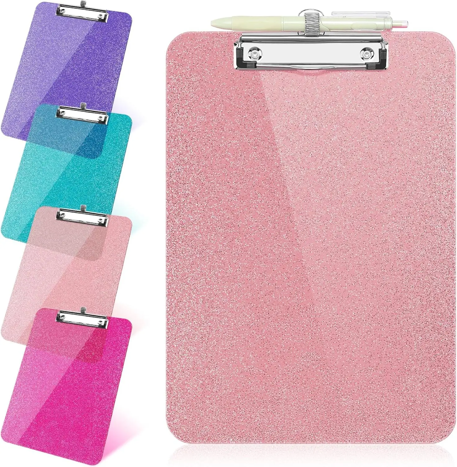 Clear Glitter Clipboard with Pen Holder, Plastic Clipboards for Office School, 8.85x12.4 in Shiny Clipboards with Low Profile
Clear Glitter Clipboard with Pen Holder, Plastic Clipboards for Office School, 8.85x12.4 in Shiny Clipboards with Low Profile