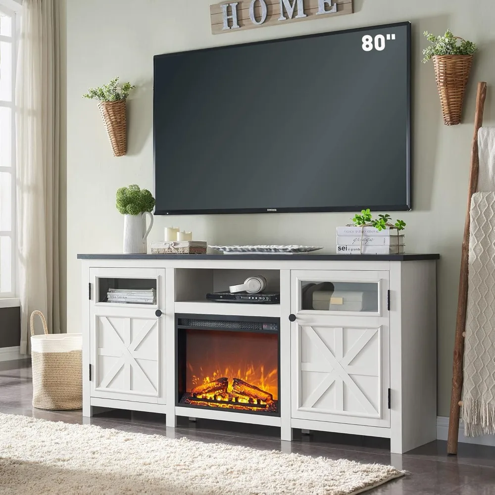 Fireplace TV Stand for 80 Inch TV, Farmhouse Highboy Entertainment Center w/23'' Electric Fireplace & Cross Barn Door
Fireplace TV Stand for 80 Inch TV, Farmhouse Highboy Entertainment Center w/23'' Electric Fireplace & Cross Barn Door