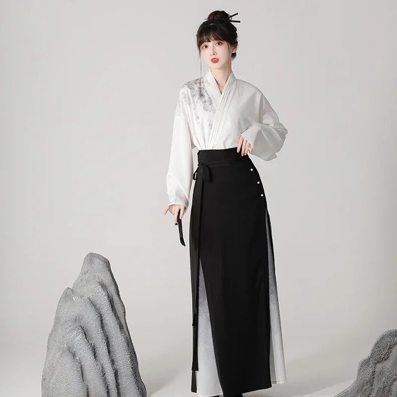 Chinese Style Ink Painting Hanfu Dresses Suit Cross Collar Blouse Black Pearl Horse Face Skirt Improved Original Modern Hanfu
Chinese Style Ink Painting Hanfu Dresses Suit Cross Collar Blouse Black Pearl Horse Face Skirt Improved Original Modern Hanfu