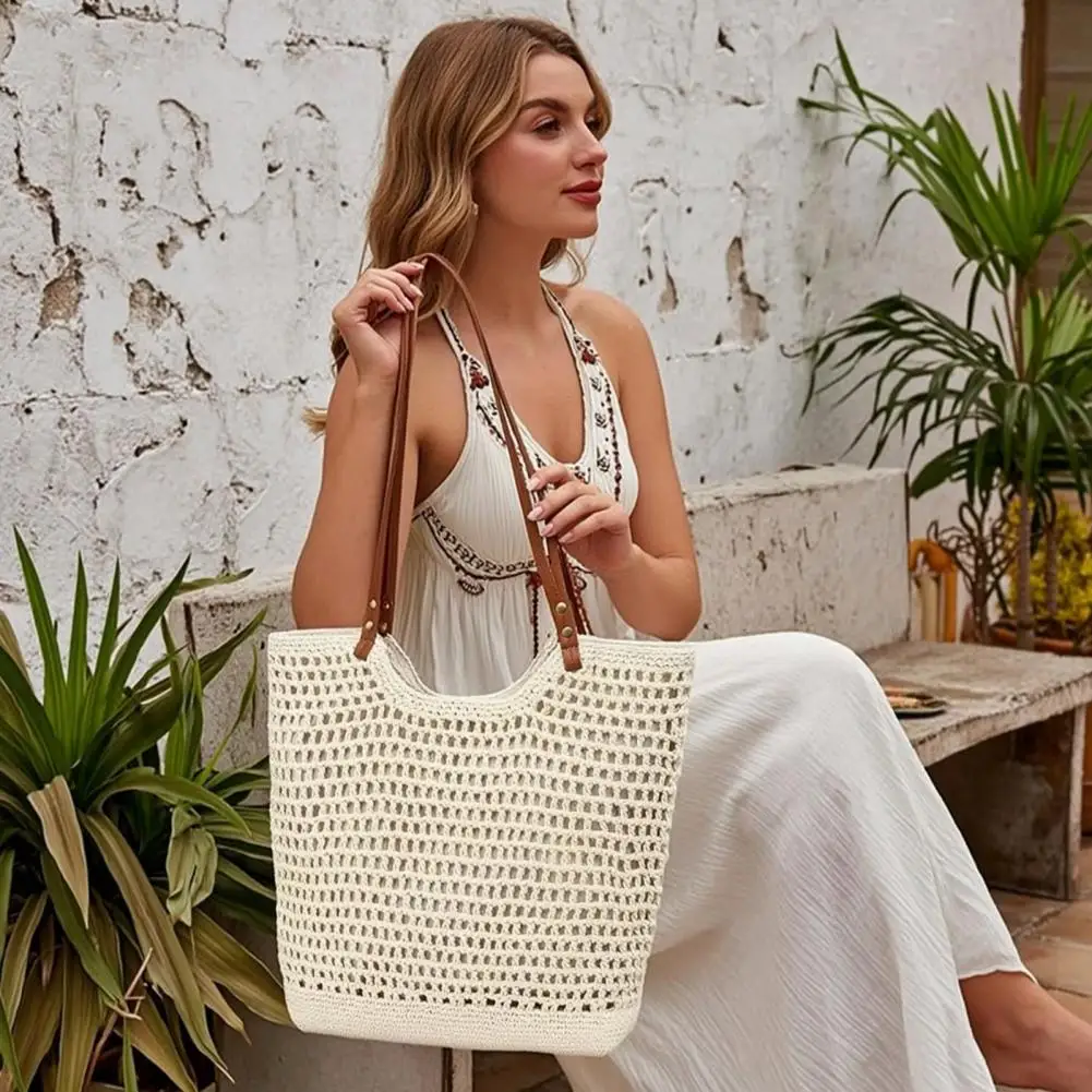 Solid Color Handbag Large Capacity Tote Bag Lightweight Knit Handbag Summer Beach Tote Purse for Women Holiday Daily Use
Solid Color Handbag Large Capacity Tote Bag Lightweight Knit Handbag Summer Beach Tote Purse for Women Holiday Daily Use