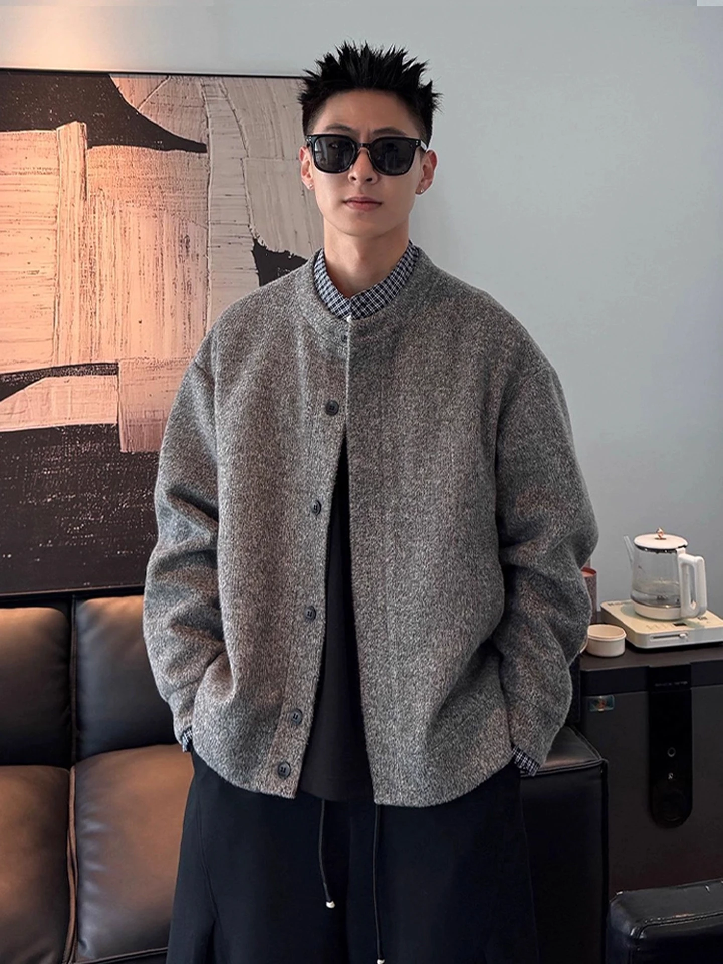 Plaid Splicing Open Cardigan Sweater Jaet Men's Cleanfit Sle Knitted High-End Feeling No Collar Jaet Daily Wear
Plaid Splicing Open Cardigan Sweater Jaet Men's Cleanfit Sle Knitted High-End Feeling No Collar Jaet Daily Wear