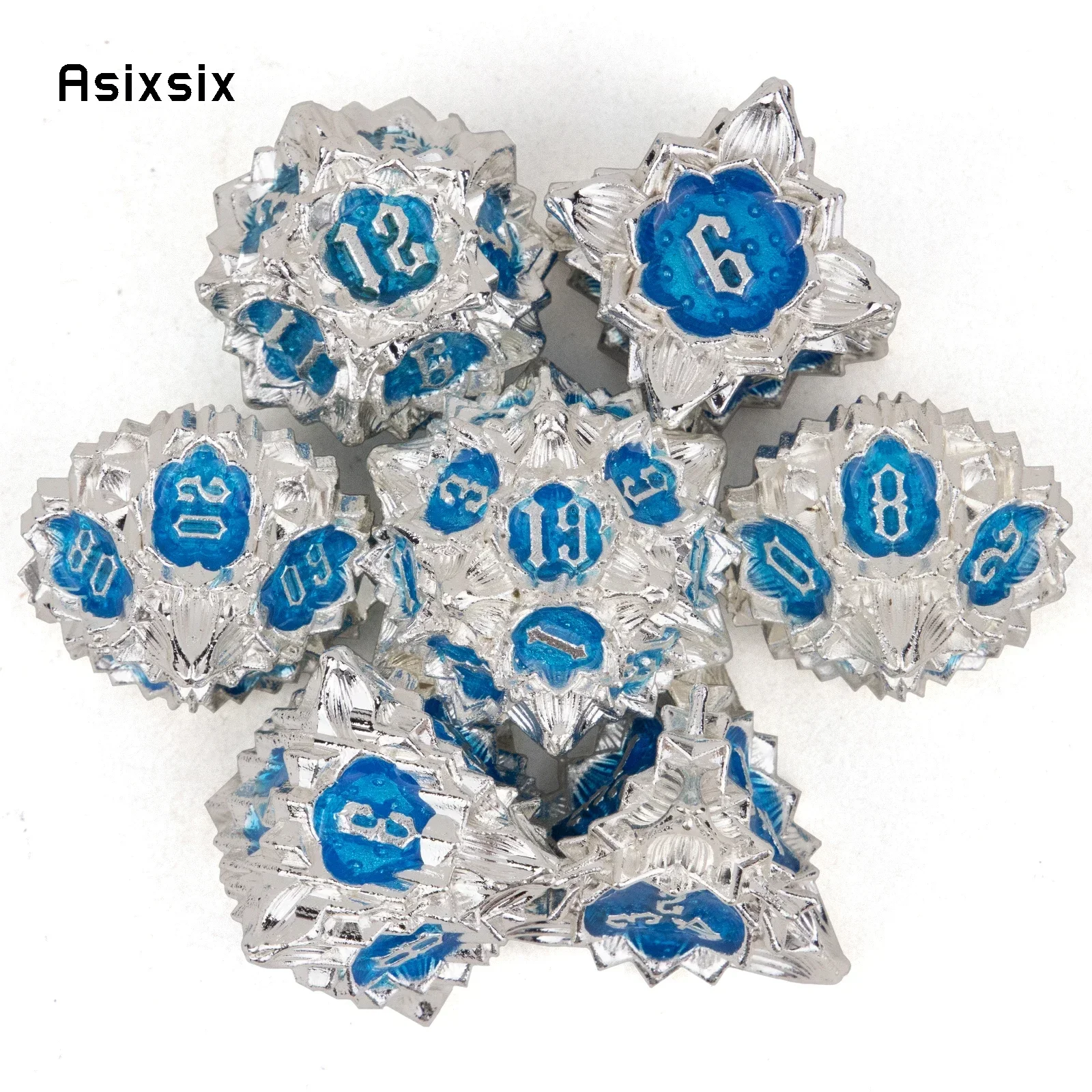 7 Pcs White Blue Lotus Flower Metal Dice Perfect For Card Games Board Games For Critical Role, Rpgs, D&D
7 Pcs White Blue Lotus Flower Metal Dice Perfect For Card Games Board Games For Critical Role, Rpgs, D&D