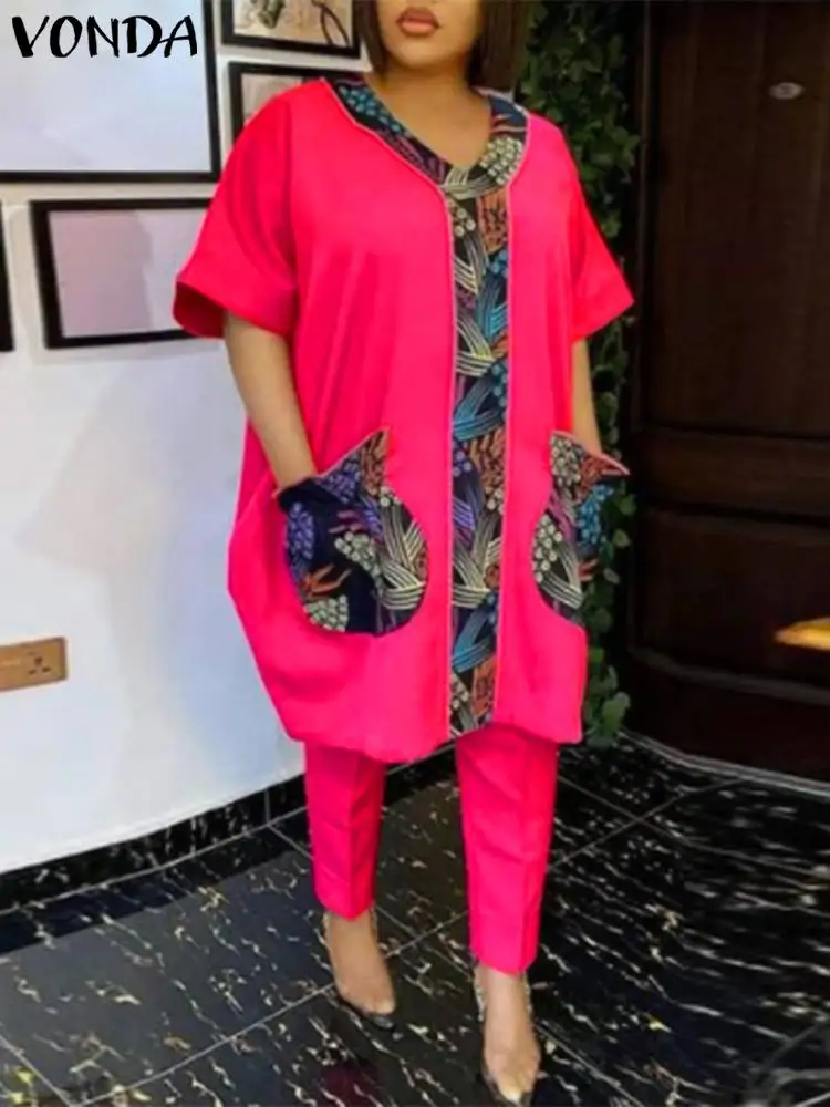 Plus Size 5XL VONDA Women Elegant Pant Sets Summer Casual Short Sleeve V-Neck Pockets Printed Long Tops Pants Loose Sets 2PCS
Plus Size 5XL VONDA Women Elegant Pant Sets Summer Casual Short Sleeve V-Neck Pockets Printed Long Tops Pants Loose Sets 2PCS