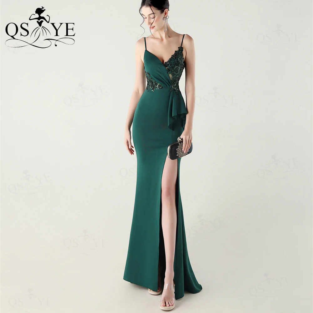 Emerald Green Lace Evening Dresses PeplumSequin Lace Appliques V Neck Mermaid Formal Gown Slit Spaghetti Straps Women Prom Dress
Emerald Green Lace Evening Dresses PeplumSequin Lace Appliques V Neck Mermaid Formal Gown Slit Spaghetti Straps Women Prom Dress