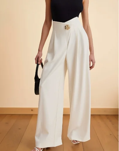 Women's Casual High Waisted Wide Leg Pants With Irregular Waist Oversize Solid White Black Summer Loose Trousers Lengthened Long
Women's Casual High Waisted Wide Leg Pants With Irregular Waist Oversize Solid White Black Summer Loose Trousers Lengthened Long