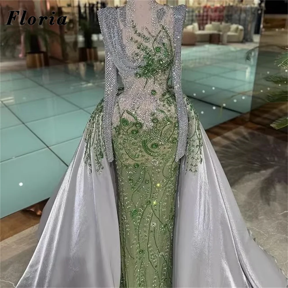 Splicing Silver Green Evening Dresses With Overskirt Charming Beaded Crystals Prom Dress Customized Long Wedding Party Gowns
Splicing Silver Green Evening Dresses With Overskirt Charming Beaded Crystals Prom Dress Customized Long Wedding Party Gowns
