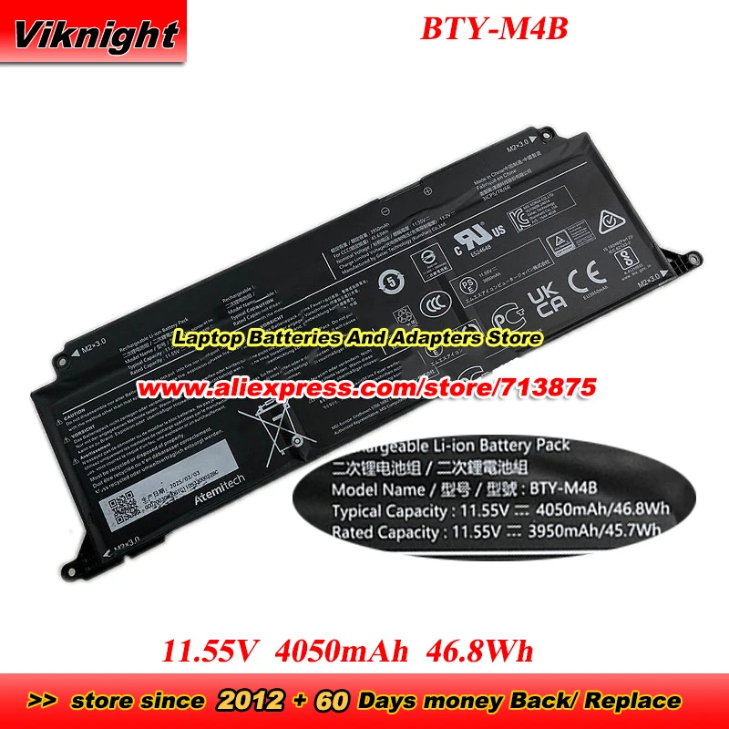 BTY-M4B Battery 11.55V 4050mAh 46.8Wh laptop Battery
BTY-M4B Battery 11.55V 4050mAh 46.8Wh laptop Battery