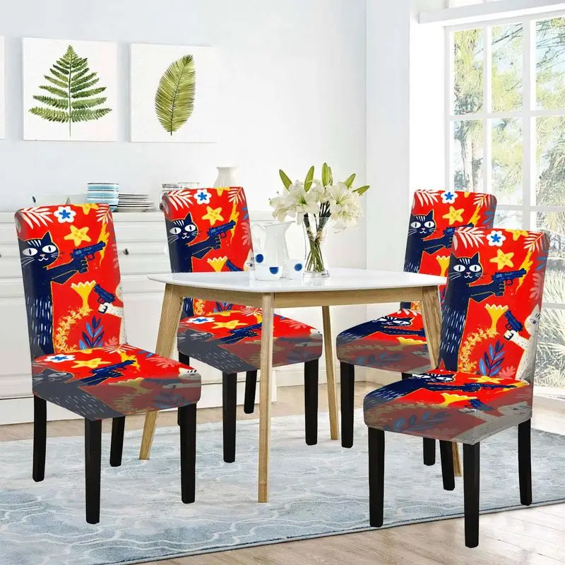 Flat print dining chair cover Black and white cat pattern, reusable, washable, home dining chair cover
Flat print dining chair cover Black and white cat pattern, reusable, washable, home dining chair cover