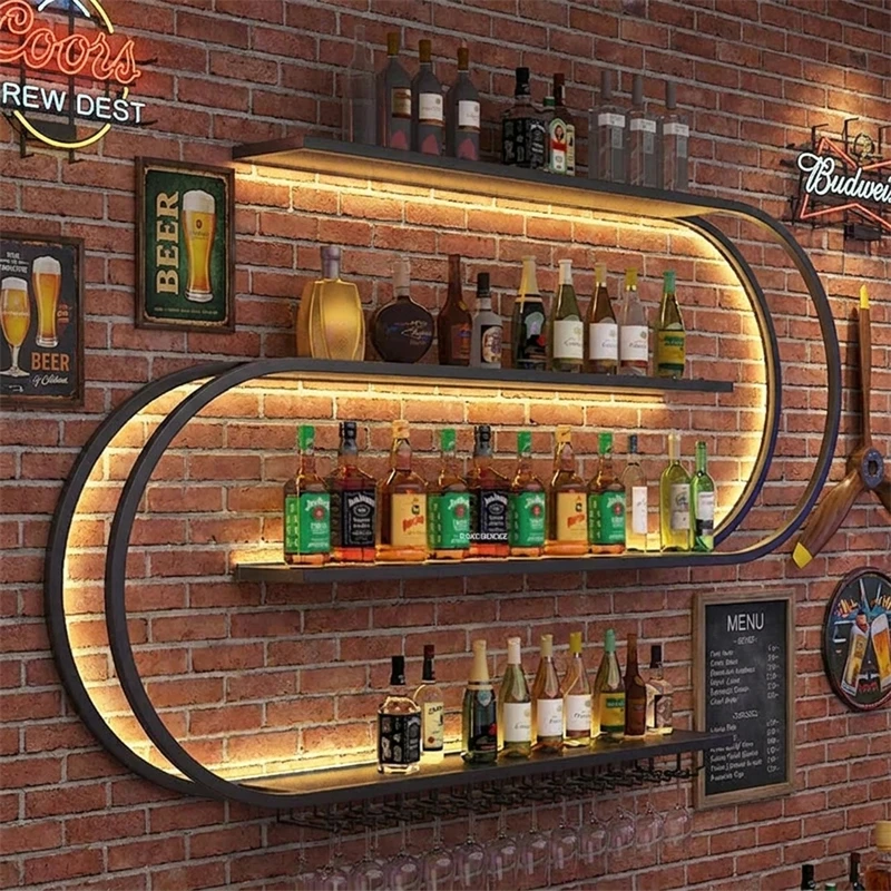 Wall Mounted Iron Wine Rack Bar Furniture Nordic Industrial Style LED Light Home Decor Artistic Storage Rack Creative Wine
Wall Mounted Iron Wine Rack Bar Furniture Nordic Industrial Style LED Light Home Decor Artistic Storage Rack Creative Wine