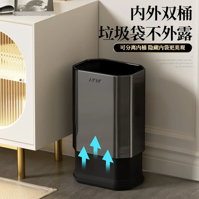 10L/2.6gal Black Stainless Steel Double-Layer Trash Can Open-Top Rubbish Bin, Luxury Wastebasket Matte Garbage Can for bathroom
10L/2.6gal Black Stainless Steel Double-Layer Trash Can Open-Top Rubbish Bin, Luxury Wastebasket Matte Garbage Can for bathroom