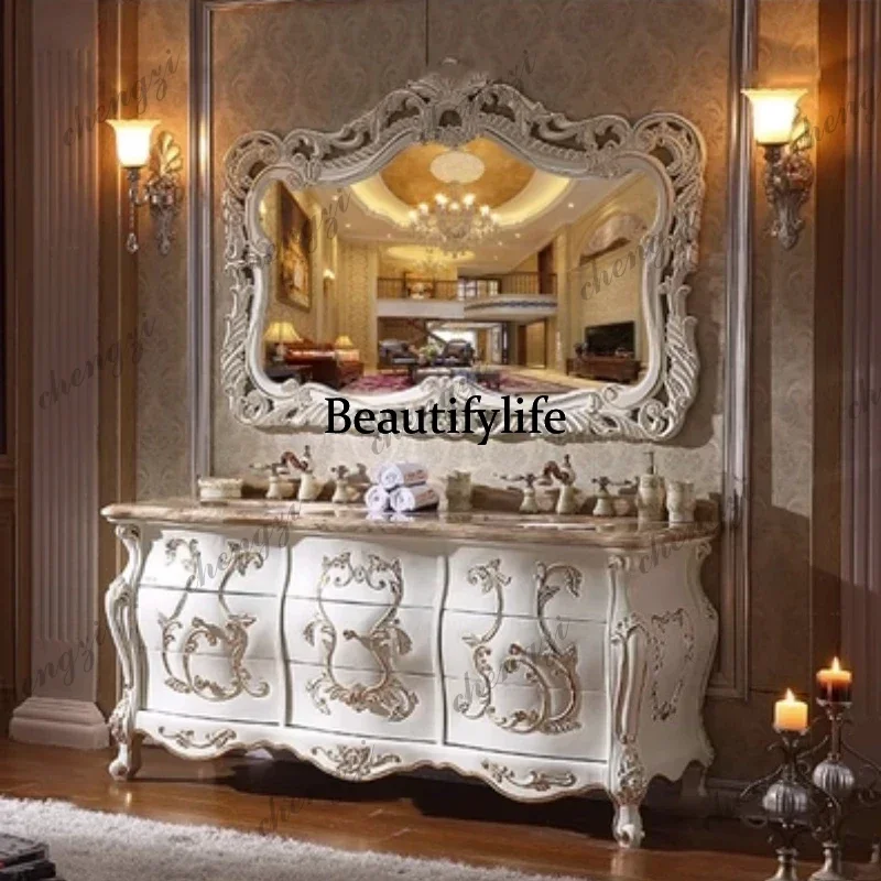 Fashion Vanity European Style Solid Red Oak Wood Combination Curved Oak Double Basin Marble Top Hand Washing Cabinet
Fashion Vanity European Style Solid Red Oak Wood Combination Curved Oak Double Basin Marble Top Hand Washing Cabinet