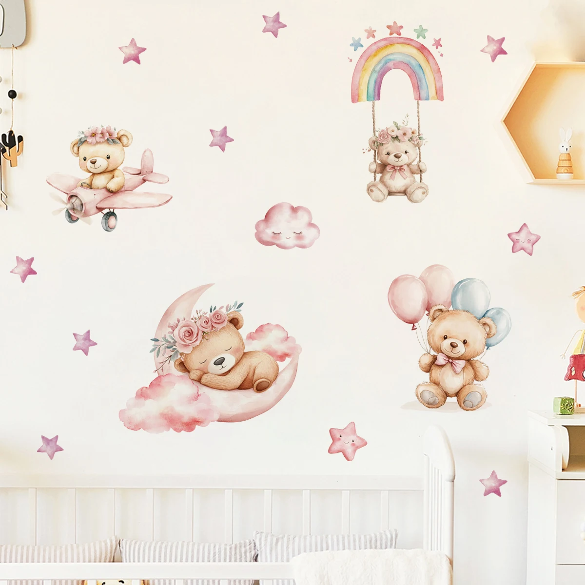 Cartoon Bear Hot Air Balloon Stars Flower Wall Sticker Nursery children room Wall Art Kids Room Decals Bedroom Living Home Decor
Cartoon Bear Hot Air Balloon Stars Flower Wall Sticker Nursery children room Wall Art Kids Room Decals Bedroom Living Home Decor