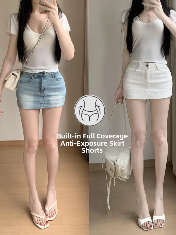 White Denim Skirt Women's Butt Pad Built-in Elastic Short Skirt Tight Fit Natural Waist Jeans Fabric Button Closure
White Denim Skirt Women's Butt Pad Built-in Elastic Short Skirt Tight Fit Natural Waist Jeans Fabric Button Closure