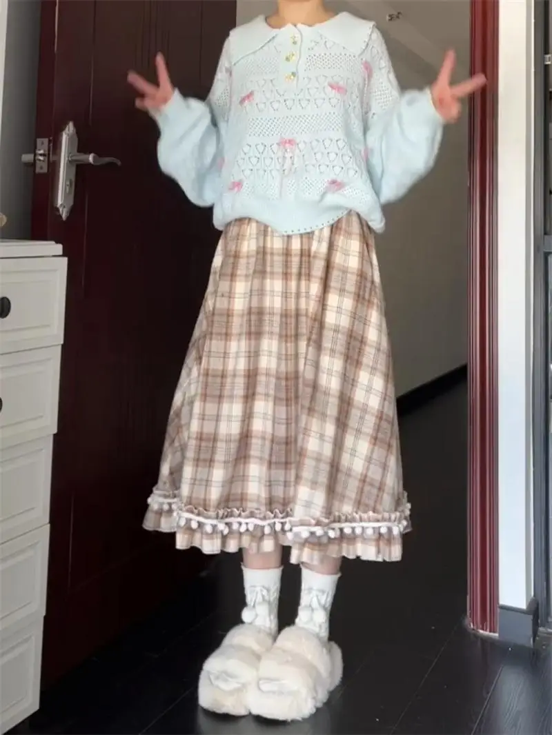 Симпатичная юбка-миди трапециевидной формы с высокой талией и мячом, милая клетчатая корейская зимняя юбка для девочек-студенток, маленький размер f
Симпатичная юбка-миди трапециевидной формы с высокой талией и мячом, милая клетчатая корейская зимняя юбка для девочек-студенток, маленький размер f