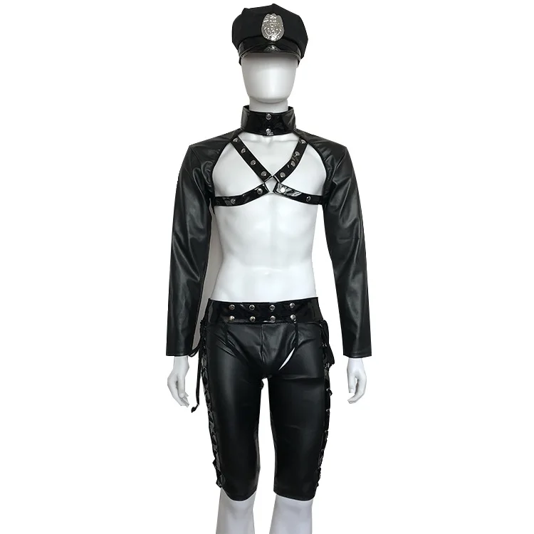 Wholesale Men's Sexy Roleplay Police Uniform Male Hollow Out Erotic PU Costumes Cool Gay XXL Halloween Party Cosplay Wear
Wholesale Men's Sexy Roleplay Police Uniform Male Hollow Out Erotic PU Costumes Cool Gay XXL Halloween Party Cosplay Wear