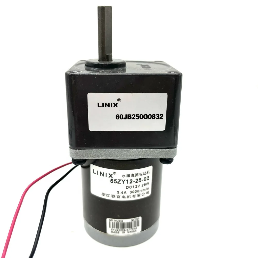LINIX 55ZY12-25-02/60JB250G0832 Gear Motor 12V DC 25W 3000r/min Permanent Magnet DC Motor with 8mm Shaft Gearbox Reducer
LINIX 55ZY12-25-02/60JB250G0832 Gear Motor 12V DC 25W 3000r/min Permanent Magnet DC Motor with 8mm Shaft Gearbox Reducer
