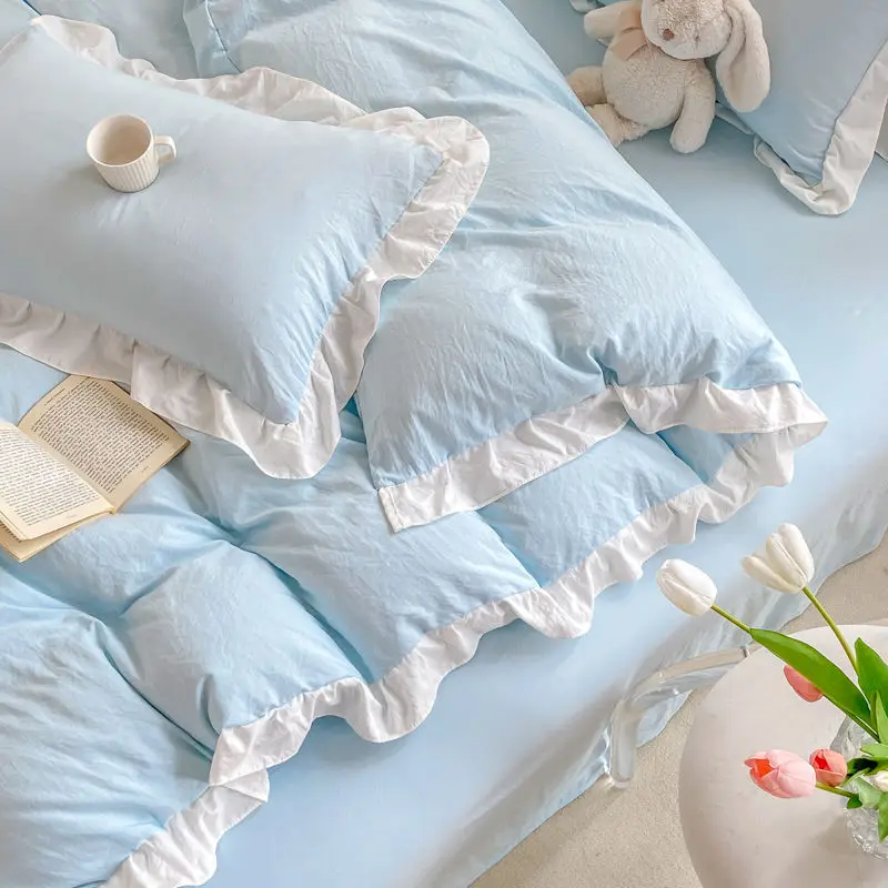 Korean Princess Style Duvet Cover Set No Filling Pink Blue Soft Washed Cotton Girls Favorite Ruffles Bed Linen Pillowcases
Korean Princess Style Duvet Cover Set No Filling Pink Blue Soft Washed Cotton Girls Favorite Ruffles Bed Linen Pillowcases