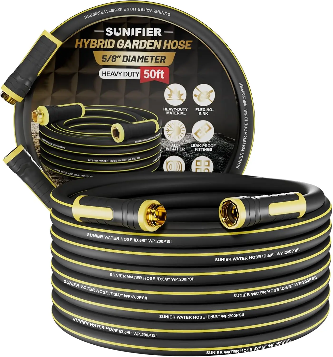 Heavy Duty Hybrid Rubber Garden Hose 5/8" x 50 ft, Kink-Free, 3-Layer Reinforced, 600 PSI, All-Weather Flexible for Yard & Lawn
Heavy Duty Hybrid Rubber Garden Hose 5/8" x 50 ft, Kink-Free, 3-Layer Reinforced, 600 PSI, All-Weather Flexible for Yard & Lawn