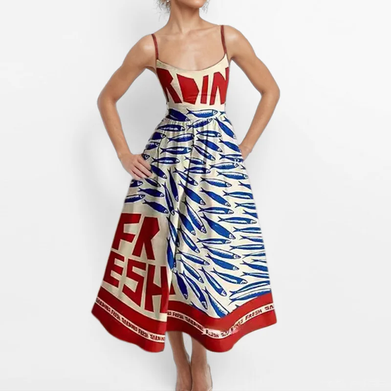Retro Luxury Sardines Dress For Women Sexy Hand-Painted Printed Elegant Vest Summer 2025 Ladies Tight Chic Strap Long Dress
Retro Luxury Sardines Dress For Women Sexy Hand-Painted Printed Elegant Vest Summer 2025 Ladies Tight Chic Strap Long Dress
