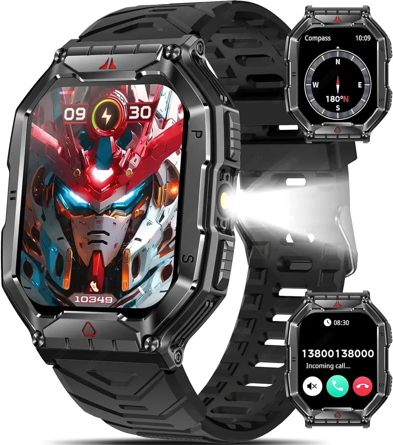 Смарт-часы AMOLED для мужчин и женщин, военные Смарт-часы со светодиодным фонариком, Bluetooth, фитнес-трекером, для занятий спортом