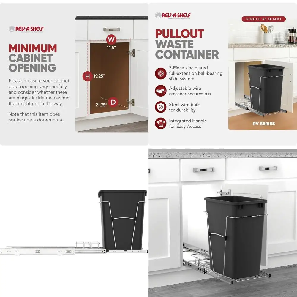 35-Quart Kitchen Trash Can with Full Extension Slides, Black
35-Quart Kitchen Trash Can with Full Extension Slides, Black